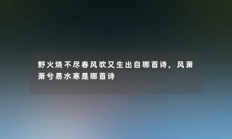野火烧不尽春风吹又生出自哪首诗,风萧萧兮易水寒是哪首诗