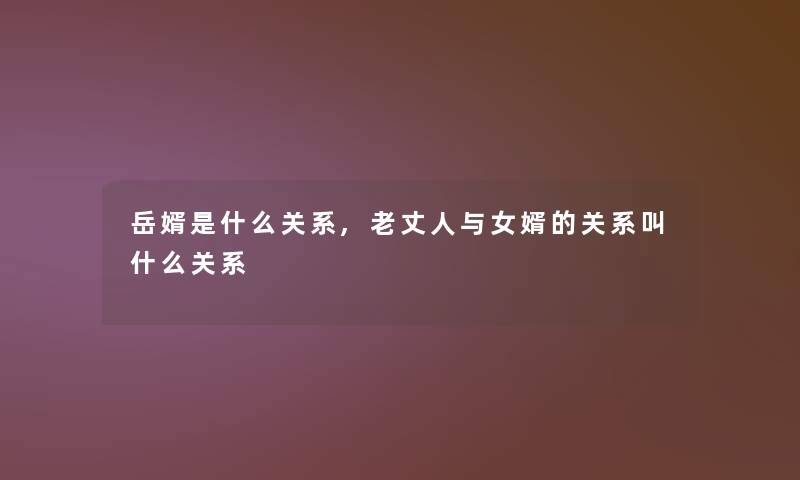 岳婿是什么关系,老丈人与女婿的关系叫什么关系