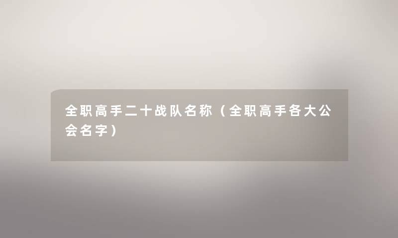 全职高手二十战队名称(全职高手各大公会名字) 全职高手二十战队名称(全职高手各大公会名字)