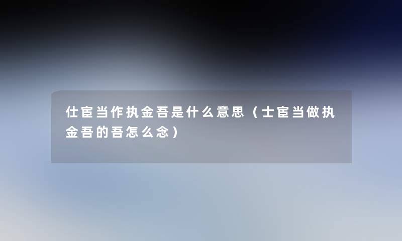 仕宦当作执金吾是什么意思（士宦当做执金吾的吾怎么念）