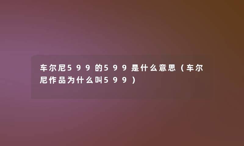 车尔尼599的599是什么意思（车尔尼作品为什么叫599）