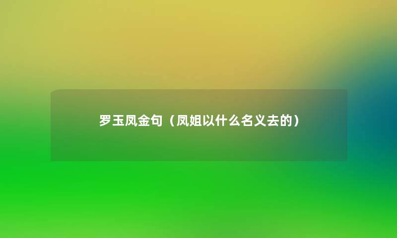 罗玉凤金句（凤姐以什么名义去的）