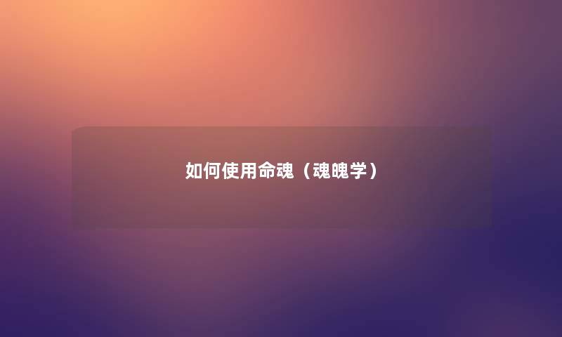 如何使用命魂(魂魄学) 如何使用命魂(魂魄学)