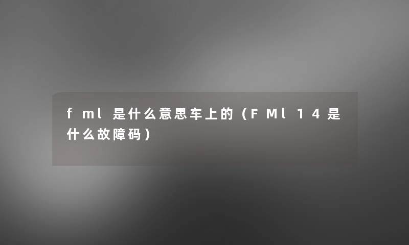 fml是什么意思车上的（FMl14是什么故障码）
