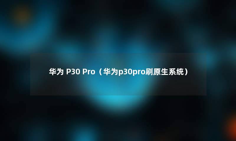 华为 P30 Pro(华为p30pro刷原生系统) 华为 P30 Pro(华为p30pro刷原生系统)