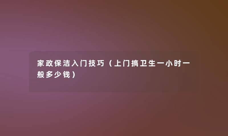 家政保洁入门技巧（上门搞卫生一小时一般多少钱）