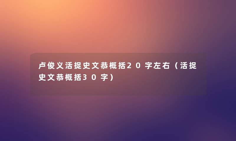 卢俊义活捉史文恭概括20字左右（活捉史文恭概括30字）