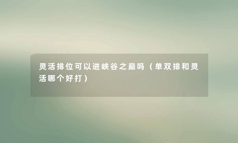 灵活排位可以进峡谷之巅吗(单双排和灵活哪个好打) 灵活排位可以进峡谷之巅吗(单双排和灵活哪个好打)