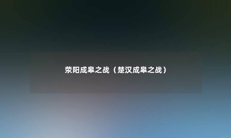 荥阳成皋之战(楚汉成皋之战) 荥阳成皋之战(楚汉成皋之战)