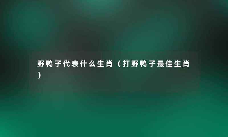 野鸭子代表什么生肖(打野鸭子理想生肖) 野鸭子代表什么生肖(打野鸭子理想生肖)