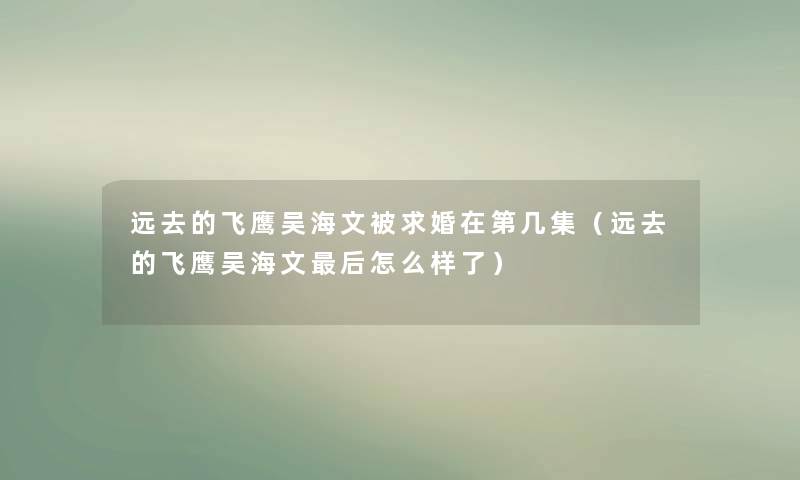 远去的飞鹰吴海文被求婚在第几集(远去的飞鹰吴海文这里要说怎么样了) 远去的飞鹰吴海文被求婚在第几集(远去的飞鹰吴海文这里要说怎么样了)